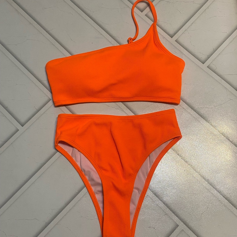 NWT Orange One-Shoulder Bikini Set, Size Small